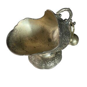 Sugar Scuttle with Scoop Vintage Silverplate Embossed Rose Pattern Japan 4.5"